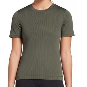 CALIA by Carrie Underwood Rib Tee Womens Fitted Short Sleeve Olive Green
